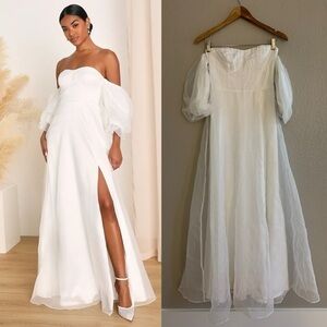 True Excellence White Bustier Off-The-Shoulder Maxi Dress